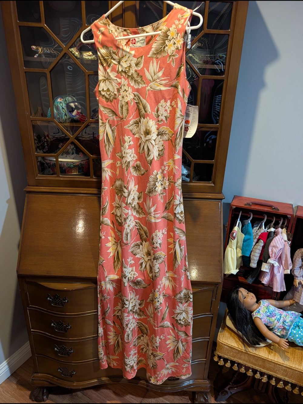 Hilo Hattie Sleeveless Coral Floral Maxi Dress